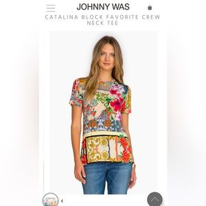 NWT JOHNNY WAS - Catalina Block Short Sleeve Crew Neck Tee size MEDIUM